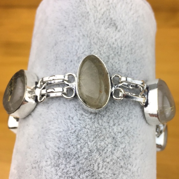 New Rutile Quartz Crystal Stone Silver Overlay Bracelet 6 1/4 6 3/4 7 1/4 - Picture 2 of 8